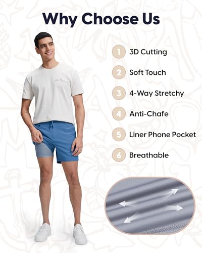 Magic Mens Casual Shorts with Compression Liner Global Recycled Standard Khaki Shorts Classic Fit 5/7 Inch Comfortable S