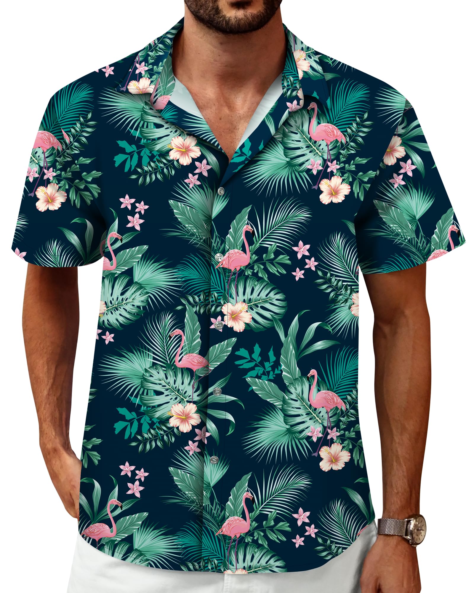 Mizvsitrd Hawaiian Shirt for Men Beach Shirts Button Down Short Sleeve Tropical Tops Summer Vacation Aloha Outfits Islan